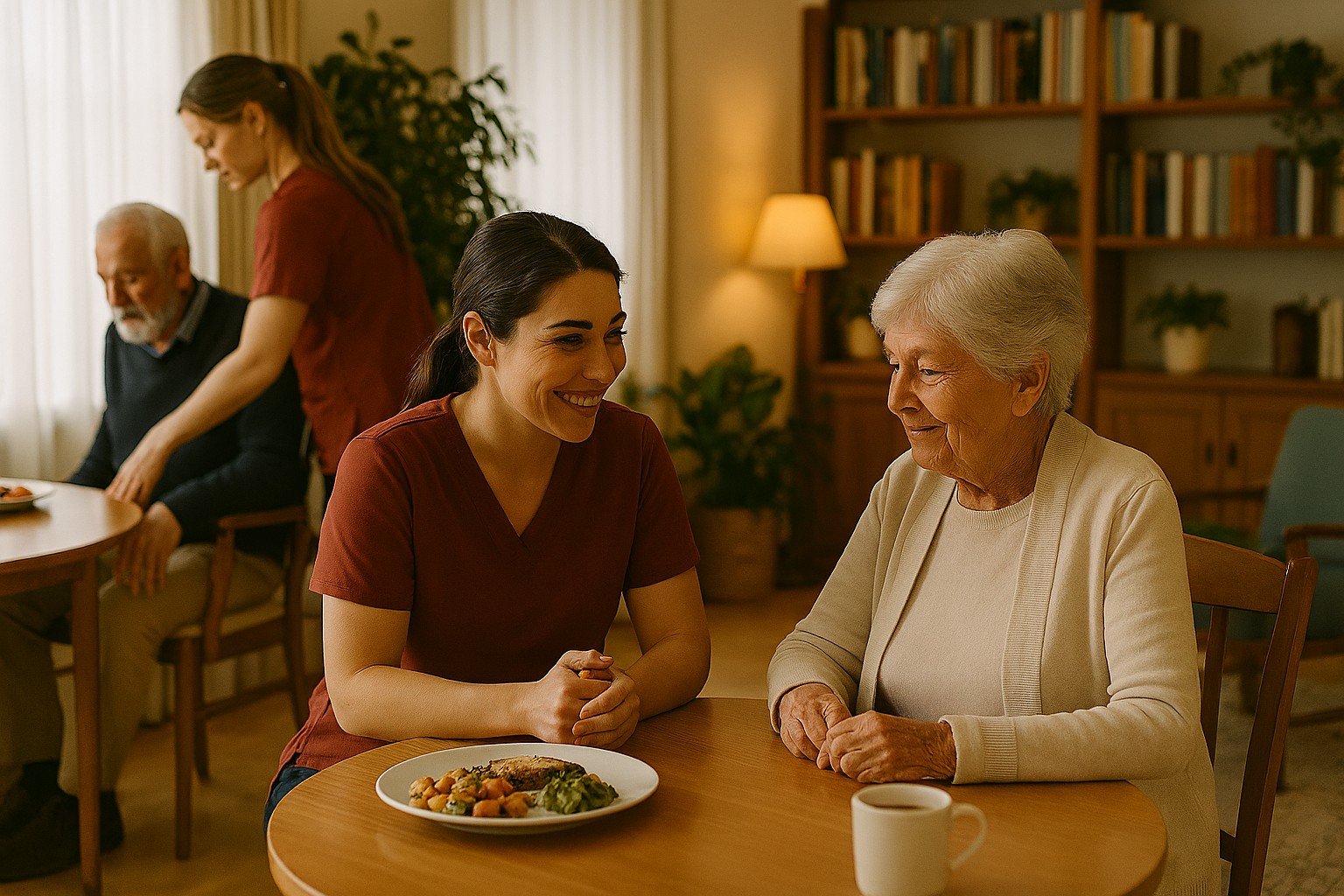 24-Stunden Betreuung – Pflegerin betreut Seniorin zu Hause